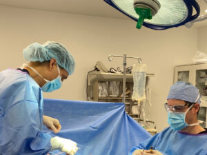 Dr. Brown and Dr. Bruno in the operating room during DC plastic surgery